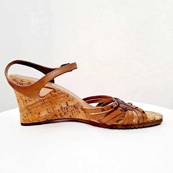 Naturalizer Leather cork wedge sandals boho Ursula Brazil strappy brown shoes - Picture 8 of 11